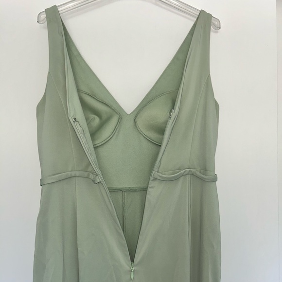 Azazie Ruched Wrap Jumpsuit in Light Sage - Picture 6 of 16